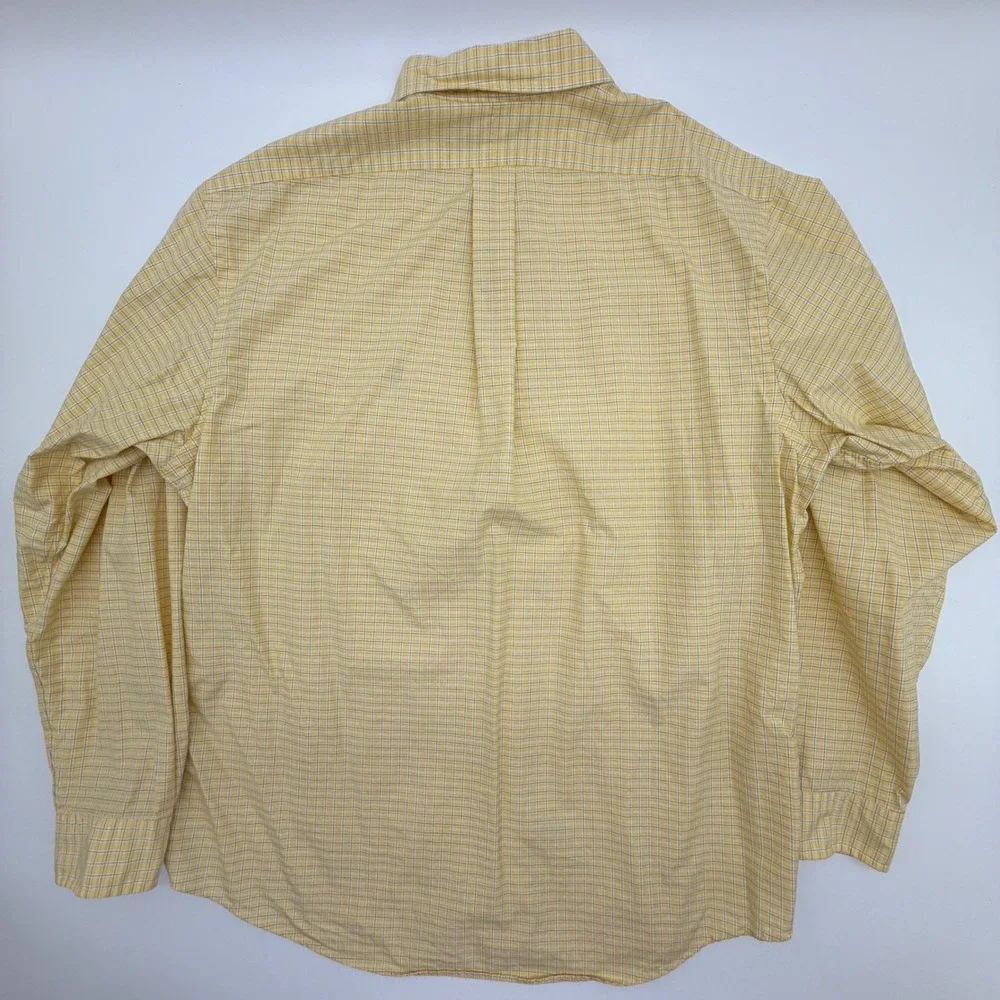 Polo Ralph Lauren Mens Custom Fit Plaid Button Down Shirt Yellow Blue 17.5 34/35